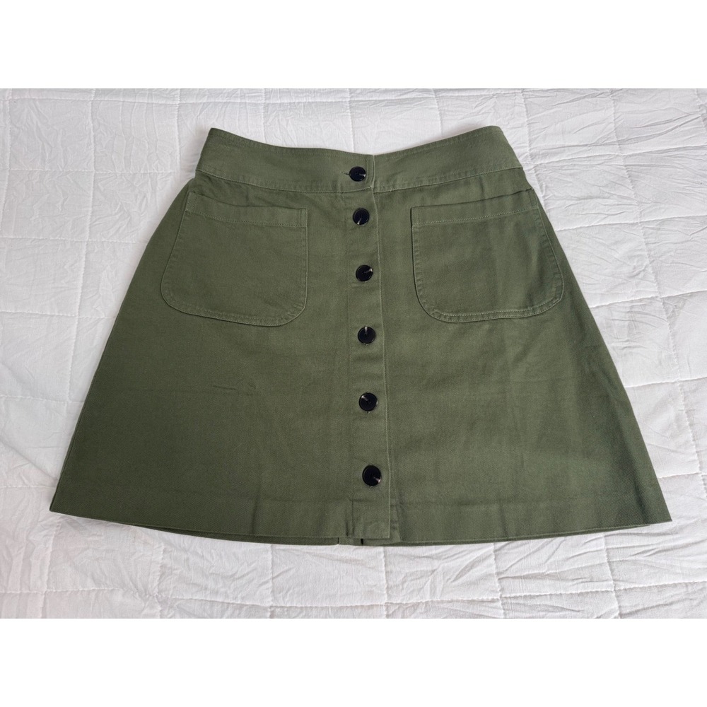 Gorpcore Madewell Olive Military Green Utility Button Front A-Line Mini Size 2